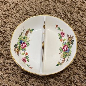 Vintage Crown Staffordshire Pagoda Bone China Divided 4.5” Dish With Handle